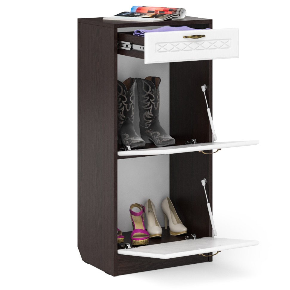 Прихожая П-6 Тумба для обуви 2 секции, цвет венге/фасады МДФ белое дерево фрезеровка ромб, ШхГхВ 50х35х108,3 см.
