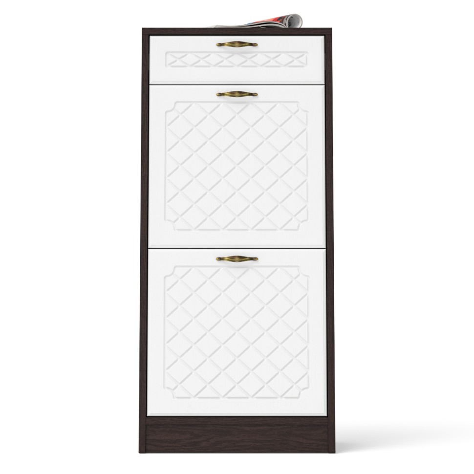 Прихожая П-6 Тумба для обуви 2 секции, цвет венге/фасады МДФ белое дерево фрезеровка ромб, ШхГхВ 50х35х108,3 см.