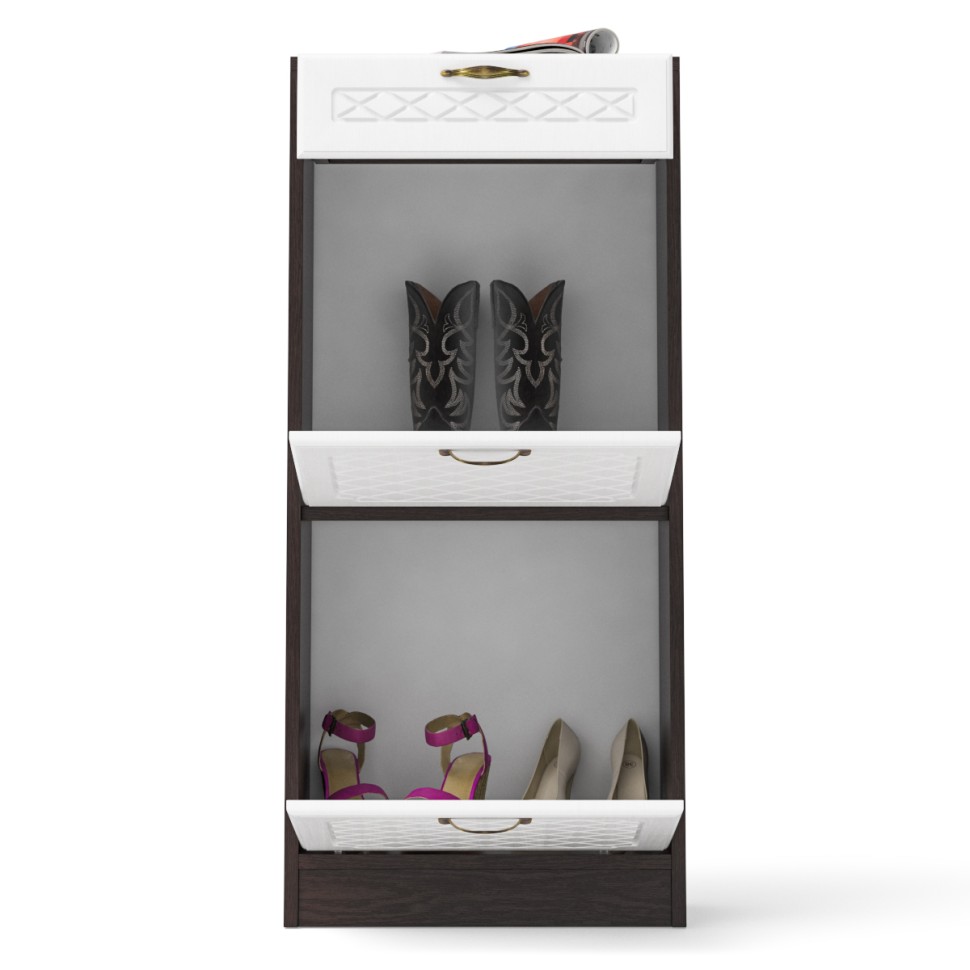 Прихожая П-6 Тумба для обуви 2 секции, цвет венге/фасады МДФ белое дерево фрезеровка ромб, ШхГхВ 50х35х108,3 см.