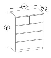 Комод Т-5Р, цвет белый, ШхГхВ 80х44,6х104,4 см., Комод с 5-ю ящиками