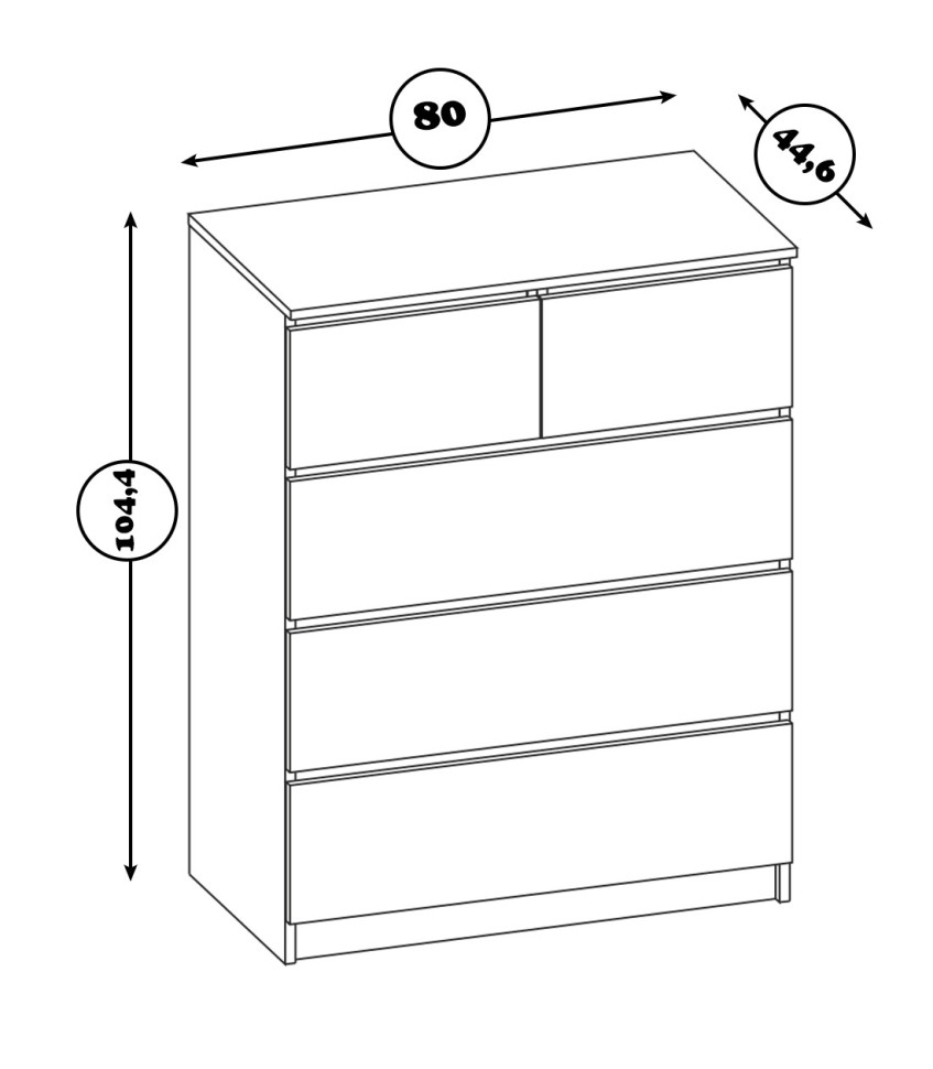Комод Т-5Р, цвет белый, ШхГхВ 80х44,6х104,4 см., Комод с 5-ю ящиками