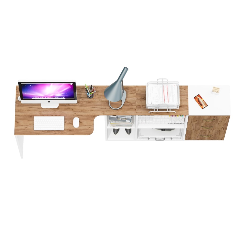 Лидер-8 Стол + Тумба МД 3.16, цвет белый шагрень/крафт золото, ШхГхВ 205х50/30х75 см. или 115х50/120х75 см., НЕ универсальная сборка