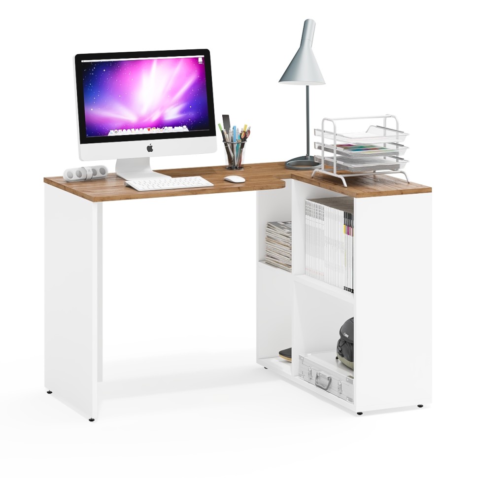 Лидер-8 Стол + Тумба МД 3.16, цвет белый шагрень/крафт золото, ШхГхВ 205х50/30х75 см. или 115х50/120х75 см., НЕ универсальная сборка