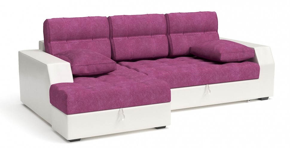 Диван угловой Эвелина дельфин розовый велюр+белая экокожа
