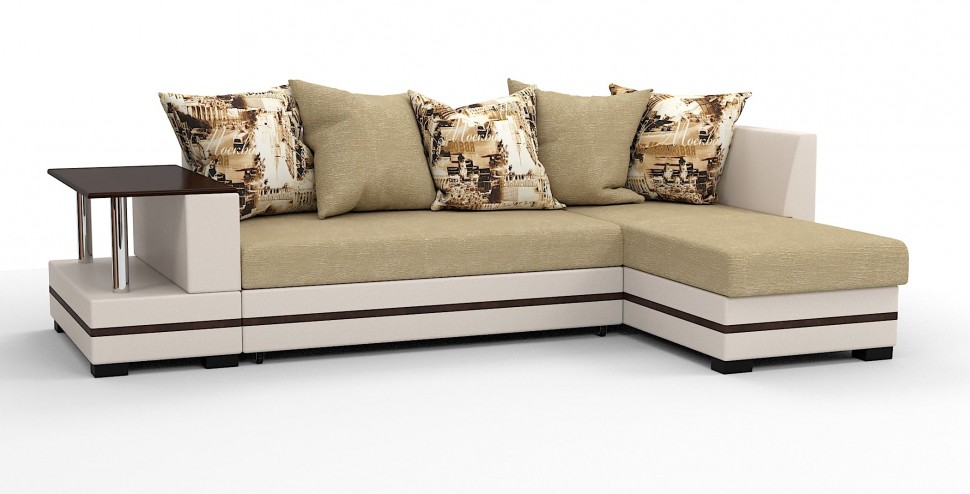 Угловой диван Атланта Люкс велюр бежевый + Москва 02/белая экокожа