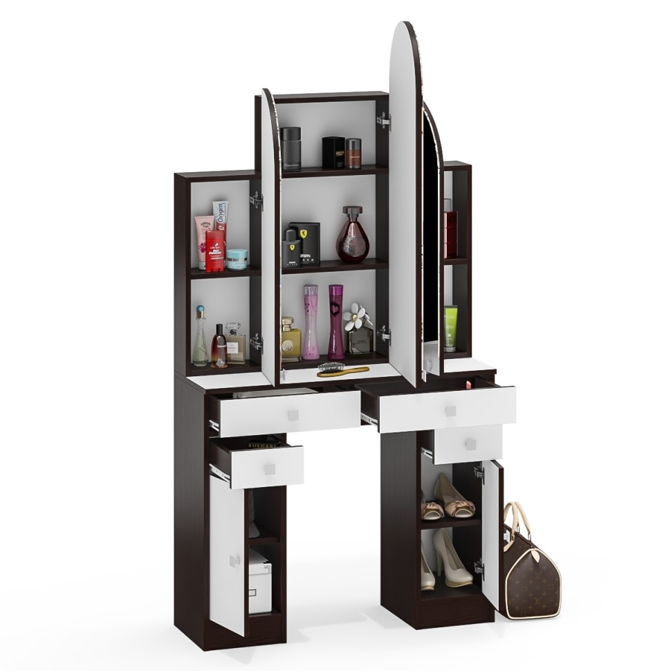 Туалетный столик Трельяж МД №2, цвет венге/белый шагрень, ШхГхВ 90х31х178 см. (Трельяж (Туалетный столик № 2))