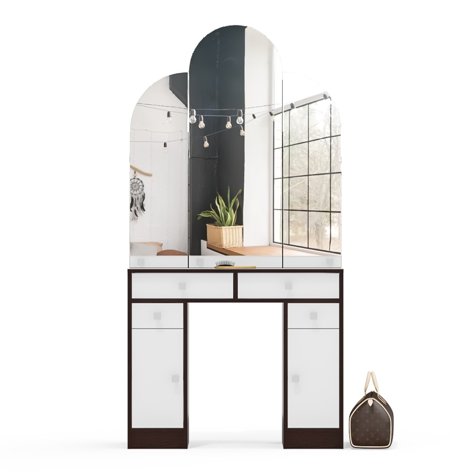 Туалетный столик Трельяж МД №2, цвет венге/белый шагрень, ШхГхВ 90х31х178 см. (Трельяж (Туалетный столик № 2))