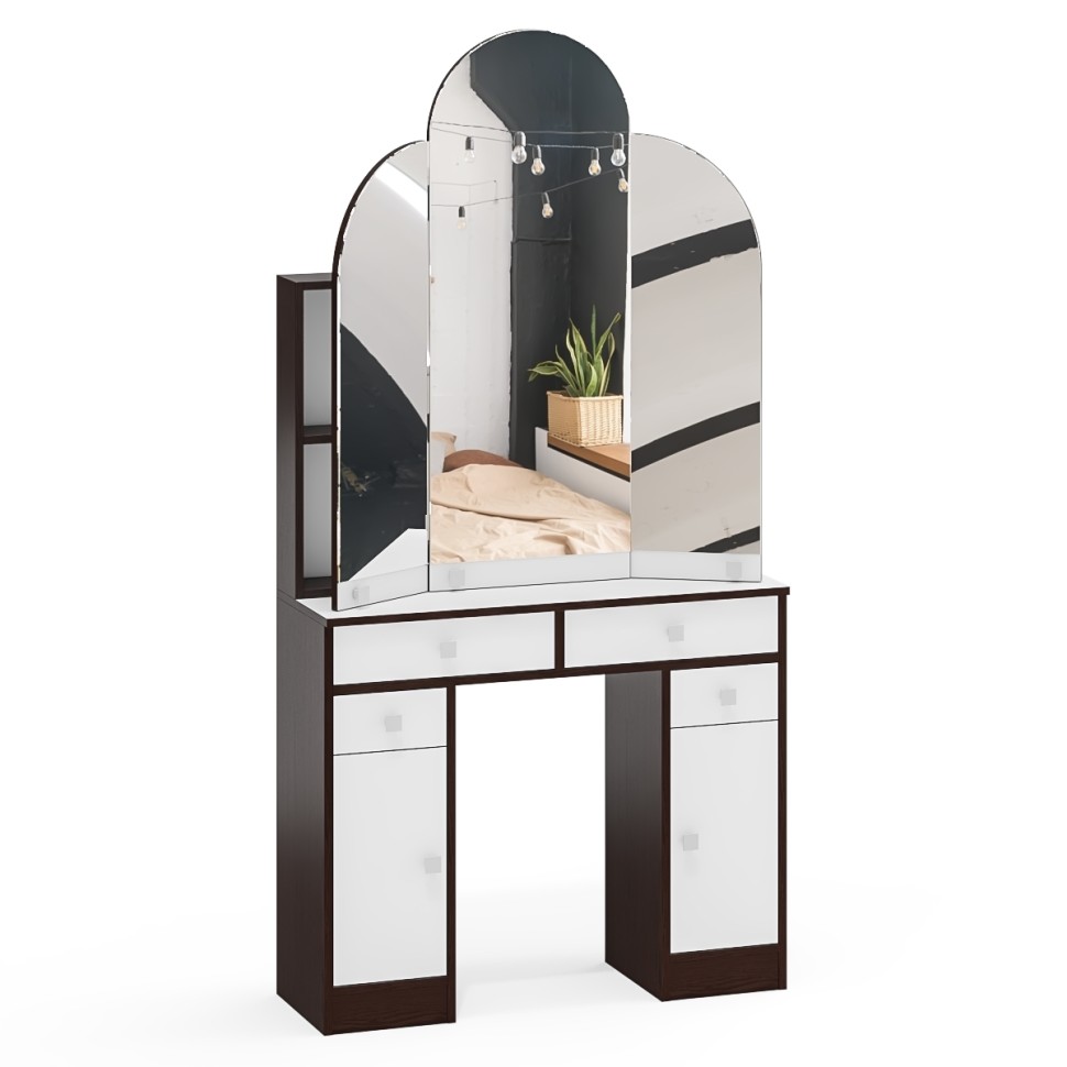 Туалетный столик Трельяж МД №2, цвет венге/белый шагрень, ШхГхВ 90х31х178 см. (Трельяж (Туалетный столик № 2))