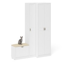 Прихожая П-6 Компоновка № 25, цвет белая шагрень/фасады МДФ белое дерево фрезеровка прованс, ШхГхВ 150х50х210 см., универсальная сборка