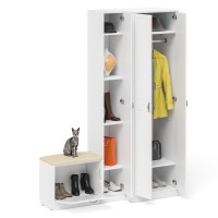 Прихожая П-6 Компоновка № 25, цвет белая шагрень/фасады МДФ белое дерево фрезеровка прованс, ШхГхВ 150х50х210 см., универсальная сборка