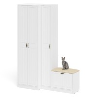 Прихожая П-6 Компоновка № 25, цвет белая шагрень/фасады МДФ белое дерево фрезеровка прованс, ШхГхВ 150х50х210 см., универсальная сборка