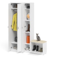 Прихожая П-6 Компоновка № 25, цвет белая шагрень/фасады МДФ белое дерево фрезеровка прованс, ШхГхВ 150х50х210 см., универсальная сборка