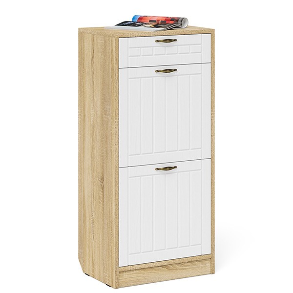 Прихожая П-6 Тумба для обуви 2 секции, цвет дуб сонома/фасады МДФ белое дерево фрезеровка прованс, ШхГхВ 50х35х108,3 см.