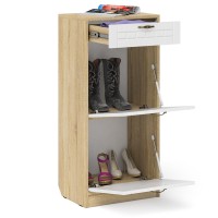 Прихожая П-6 Тумба для обуви 2 секции, цвет дуб сонома/фасады МДФ белое дерево фрезеровка прованс, ШхГхВ 50х35х108,3 см.