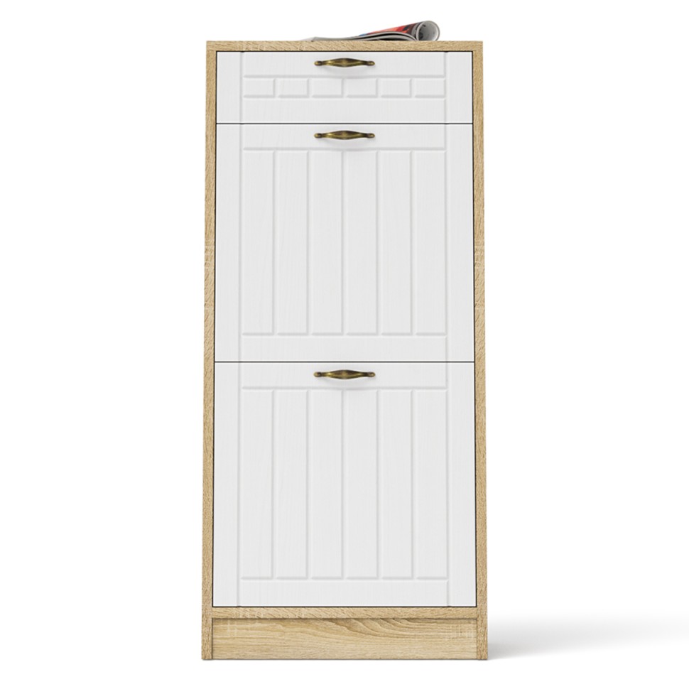 Прихожая П-6 Тумба для обуви 2 секции, цвет дуб сонома/фасады МДФ белое дерево фрезеровка прованс, ШхГхВ 50х35х108,3 см.
