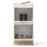 Прихожая П-6 Тумба для обуви 2 секции, цвет дуб сонома/фасады МДФ белое дерево фрезеровка прованс, ШхГхВ 50х35х108,3 см.