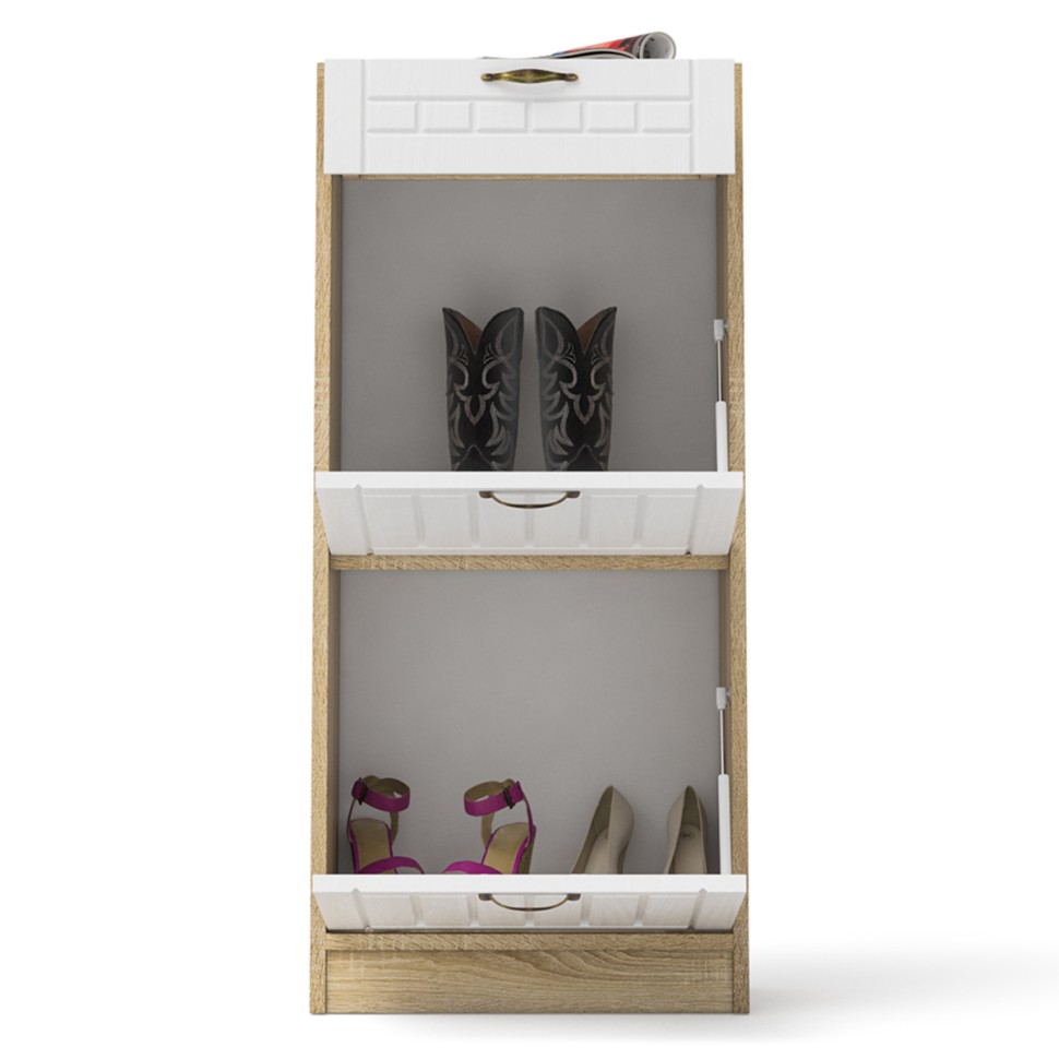 Прихожая П-6 Тумба для обуви 2 секции, цвет дуб сонома/фасады МДФ белое дерево фрезеровка прованс, ШхГхВ 50х35х108,3 см.