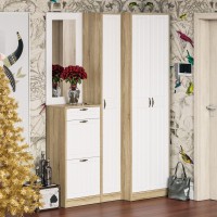 Прихожая П-6 Тумба для обуви 2 секции, цвет дуб сонома/фасады МДФ белое дерево фрезеровка прованс, ШхГхВ 50х35х108,3 см.