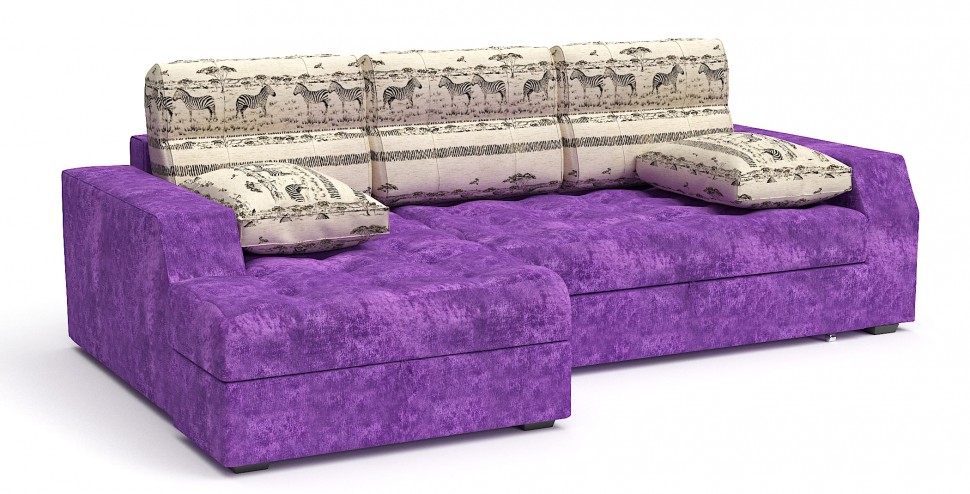 Диван угловой Эвелина дельфин фиолетовый велюр
