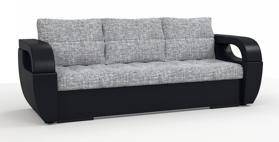 Диван еврокнижка Мартин экокожа черный + рогожка серый