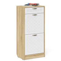 Прихожая П-6 Тумба для обуви 2 секции, цвет дуб сонома/фасады МДФ белое дерево фрезеровка ромб, ШхГхВ 50х35х108,3 см.