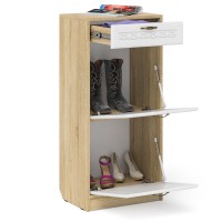 Прихожая П-6 Тумба для обуви 2 секции, цвет дуб сонома/фасады МДФ белое дерево фрезеровка ромб, ШхГхВ 50х35х108,3 см.