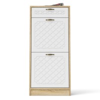 Прихожая П-6 Тумба для обуви 2 секции, цвет дуб сонома/фасады МДФ белое дерево фрезеровка ромб, ШхГхВ 50х35х108,3 см.