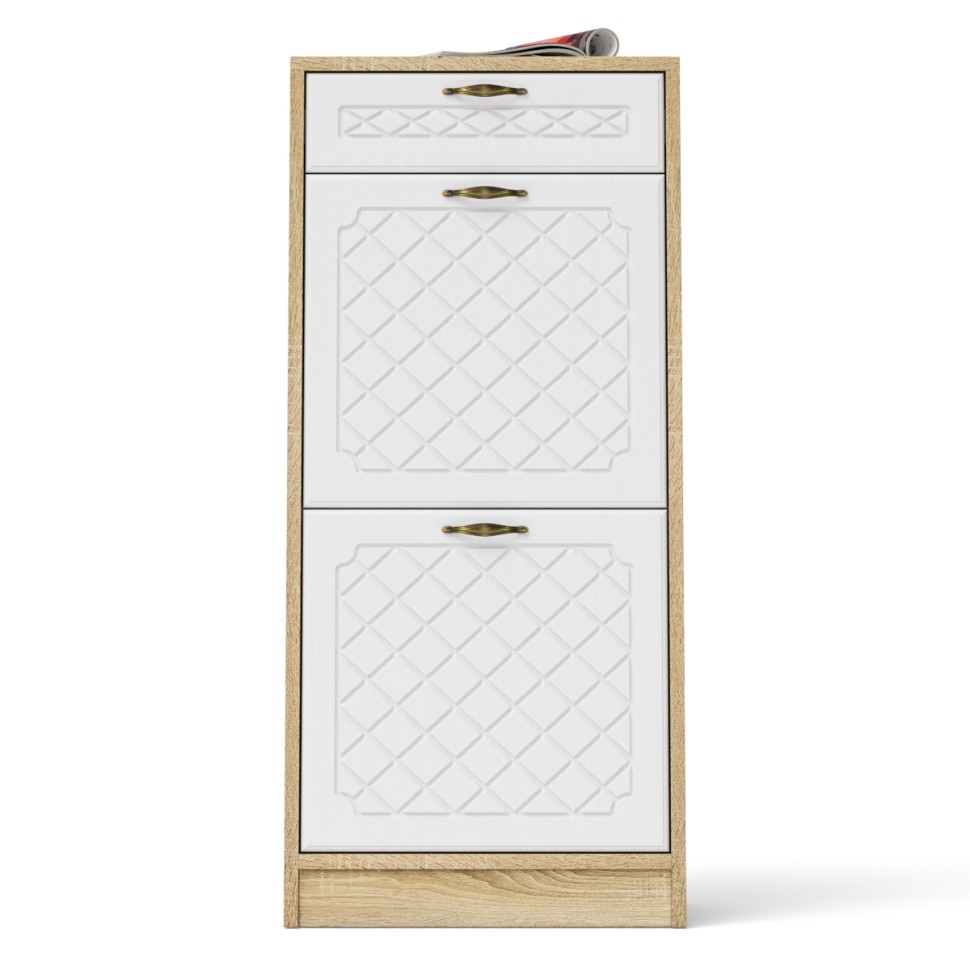 Прихожая П-6 Тумба для обуви 2 секции, цвет дуб сонома/фасады МДФ белое дерево фрезеровка ромб, ШхГхВ 50х35х108,3 см.