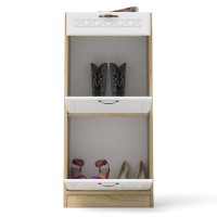 Прихожая П-6 Тумба для обуви 2 секции, цвет дуб сонома/фасады МДФ белое дерево фрезеровка ромб, ШхГхВ 50х35х108,3 см.