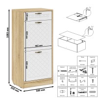 Прихожая П-6 Тумба для обуви 2 секции, цвет дуб сонома/фасады МДФ белое дерево фрезеровка ромб, ШхГхВ 50х35х108,3 см.