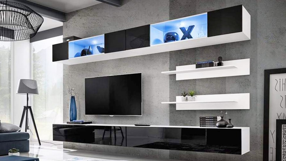 Гостиная 3 МДФ (черная) / Белый Фасадный 0101