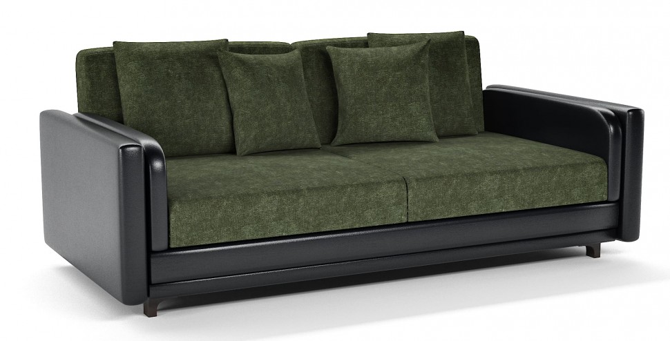 Диван прямой Лэнгли книжка зеленый велюр+черная экокожа