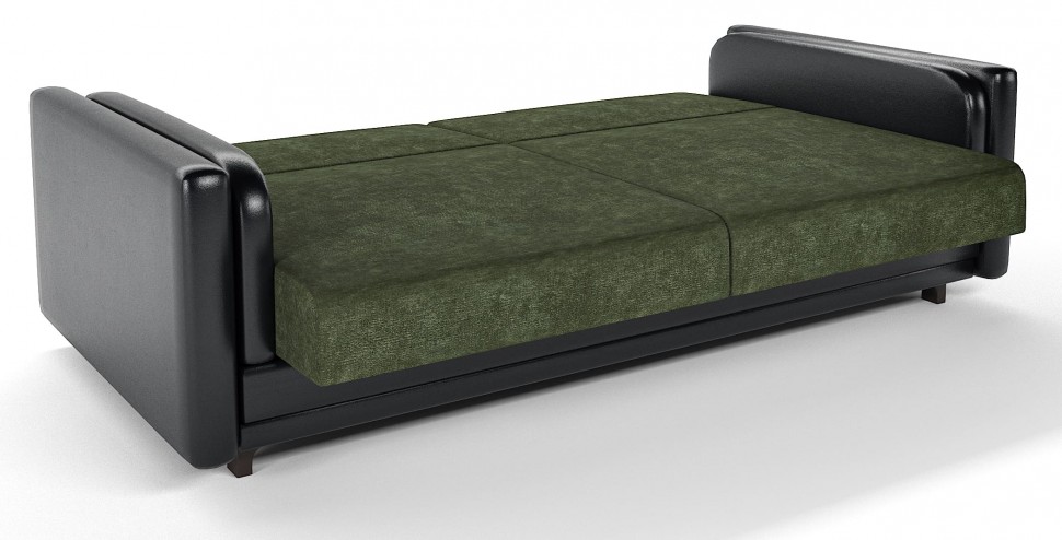 Диван прямой Лэнгли книжка зеленый велюр+черная экокожа