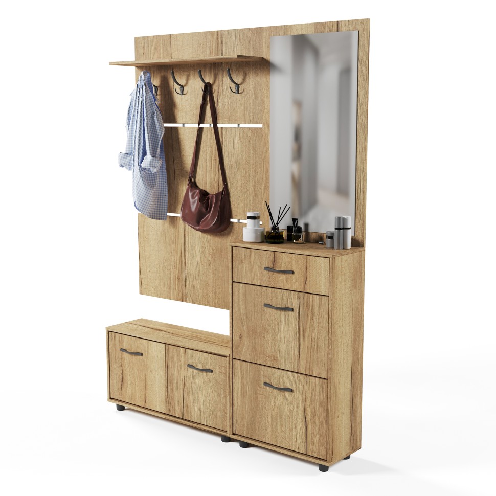 Прихожая Сокол ВШ-3.1+ТП-3+ТП-2+ПЗ-3, цвет дуб делано, ШхГхВ 150х29х209 см.