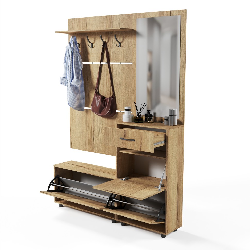 Прихожая Сокол ВШ-3.1+ТП-3+ТП-2+ПЗ-3, цвет дуб делано, ШхГхВ 150х29х209 см.