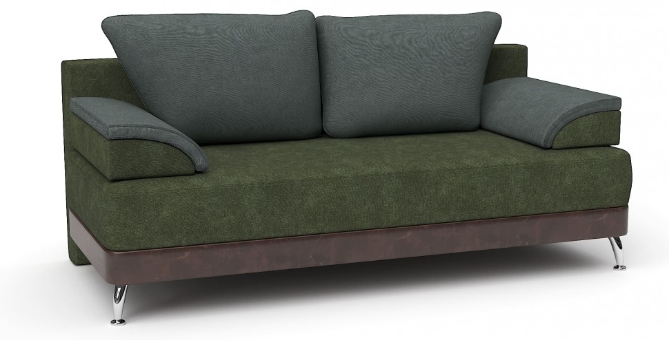 Диван прямой Алиа еврокнижка зеленый/серый велюр+коричневая экокожа