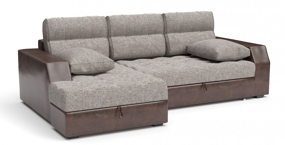 Диван угловой Эвелина дельфин серая рогожка+коричневая экокожа