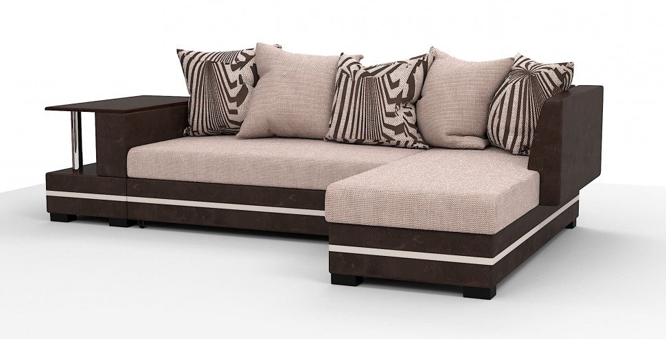 Угловой диван Атланта Люкс бежевая рогожка + волна/коричневая экокожа