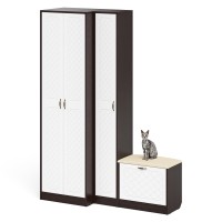 Прихожая П-6 Компоновка № 25, цвет венге/фасады МДФ белое дерево фрезеровка ромб, ШхГхВ 150х50х210 см., универсальная сборка