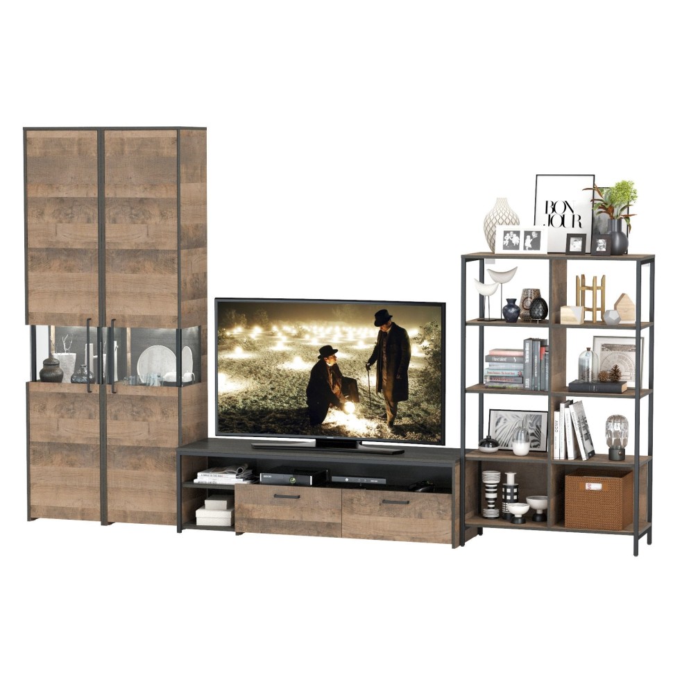 Трувор Гостиная 030, цвет дуб гранж песочный/интра, ШхГхВ 329,4х45,4х210 см., универсальная сборка