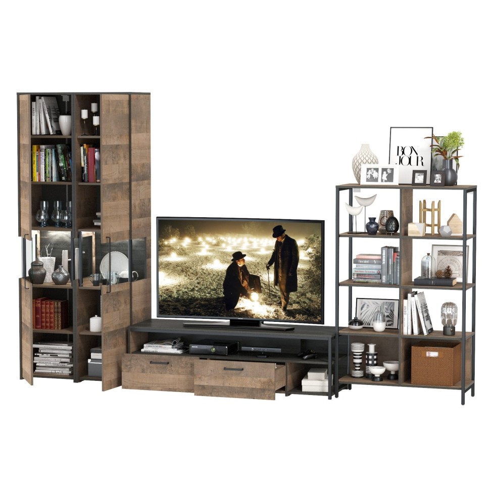 Трувор Гостиная 030, цвет дуб гранж песочный/интра, ШхГхВ 329,4х45,4х210 см., универсальная сборка