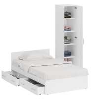 Кровать с ящиками 1200 + Пенал Стандарт, цвет белый, ШхГхВ 123,5х203,5х70 + 45х52х200 см., сп.м. 1200х2000 мм., без матраса, основание есть