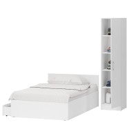 Кровать с ящиками 1200 + Пенал Стандарт, цвет белый, ШхГхВ 123,5х203,5х70 + 45х52х200 см., сп.м. 1200х2000 мм., без матраса, основание есть
