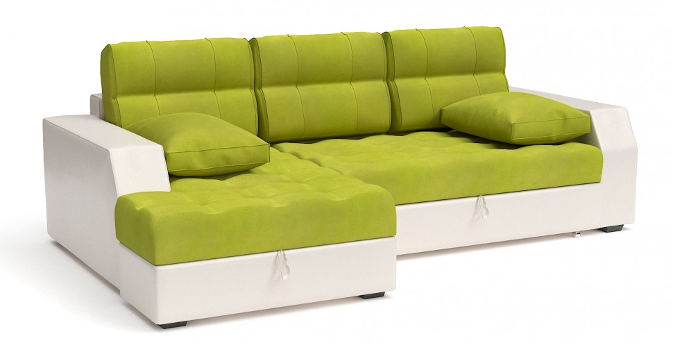 Диван угловой Эвелина дельфин салатовый велюр+бежевая экокожа