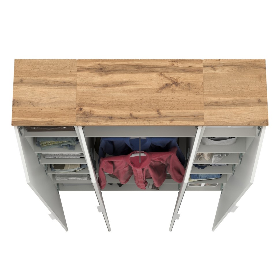 Октава Набор шкафов 01, цвет белый шагрень/дуб крафт золотой/фасады МДФ белый шагрень, ШхГхВ 128,8х35,3х197,6 см., универсальная сборка