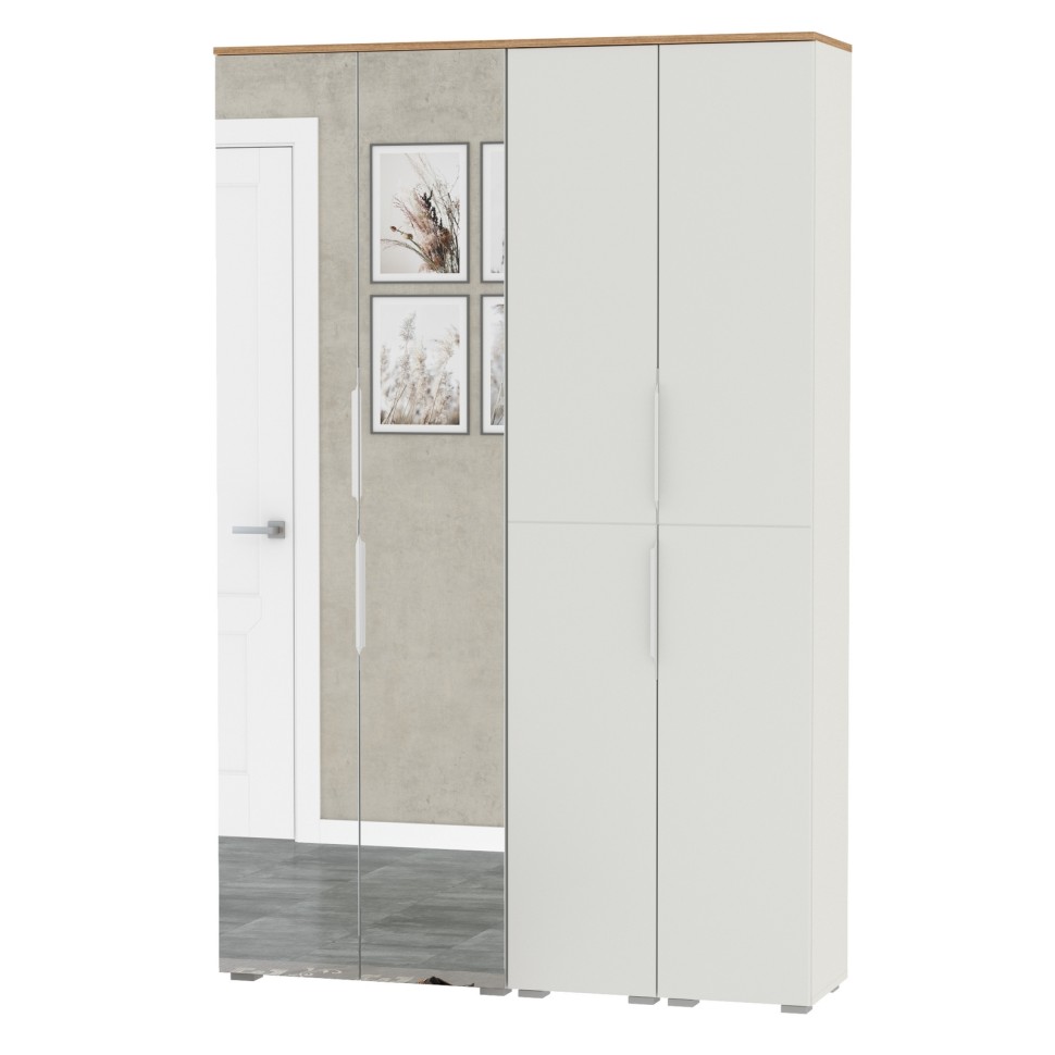 Октава Набор шкафов 01, цвет белый шагрень/дуб крафт золотой/фасады МДФ белый шагрень, ШхГхВ 128,8х35,3х197,6 см., универсальная сборка