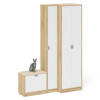 Прихожая П-6 Компоновка № 25, цвет дуб сонома/фасады МДФ белое дерево фрезеровка прованс, ШхГхВ 150х50х210 см., универсальная сборка