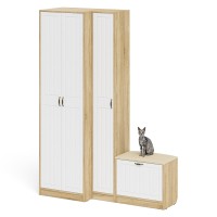 Прихожая П-6 Компоновка № 25, цвет дуб сонома/фасады МДФ белое дерево фрезеровка прованс, ШхГхВ 150х50х210 см., универсальная сборка