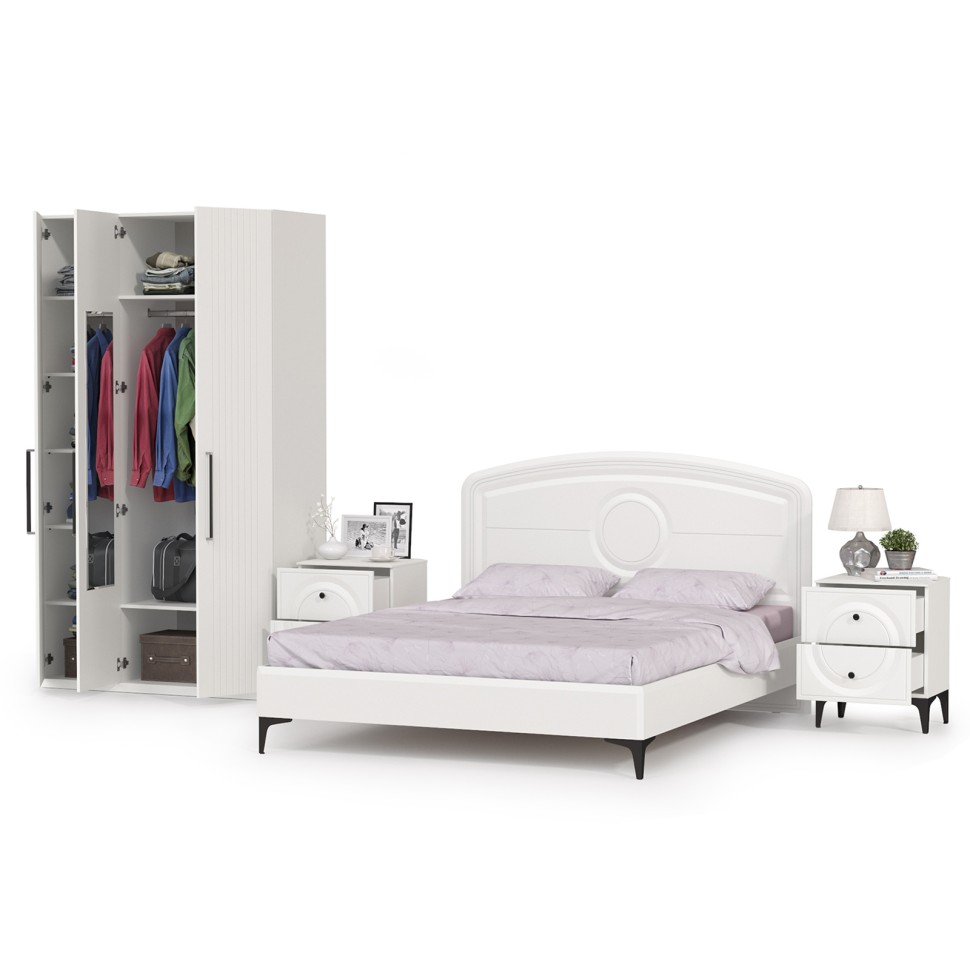 Валенсия Спальня № 33, цвет ЛДСП белый шагрень/МДФ белый шагрень, ортопед есть, сп. м. 1600х2000 мм., б/м