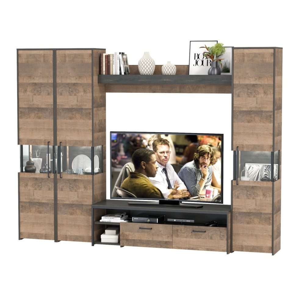 Трувор Гостиная 031, цвет дуб гранж песочный/интра, ШхГхВ 284,2х45,4х210 см., универсальная сборка